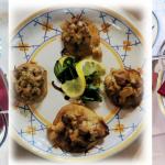 Antipasti con ricottina con confettura di more e agrumi; cappelle di porcini, sottoli