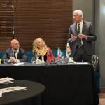 Al tavolo della conferenza da sinistra l'Accademico Gerti Calliku, la Simposiarc Eva Hyna e il Legato Tommaso Garofalo